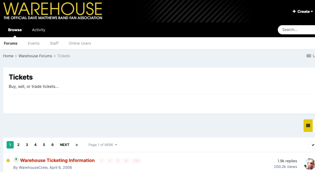 dave matthews band warehouse tickets message board