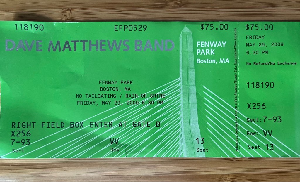 dave matthews band ticket fenway park boston may 29 2009